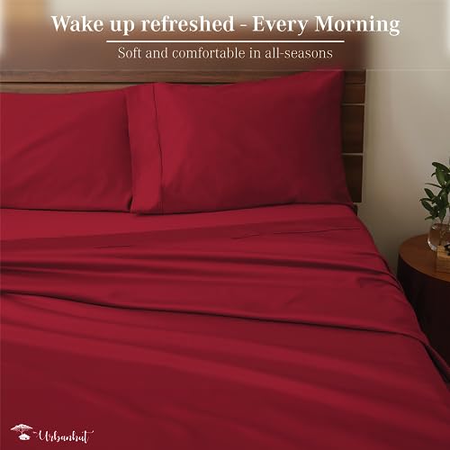 URBANHUT 800 Thread Count Full Size Egyptian Cotton Sheets Set, 4 Pc Bed Sheet Sets for Full Size Bedding, Luxury Hotel Sheets Sateen Finish Fits 16" Deep Pocket - Burgundy