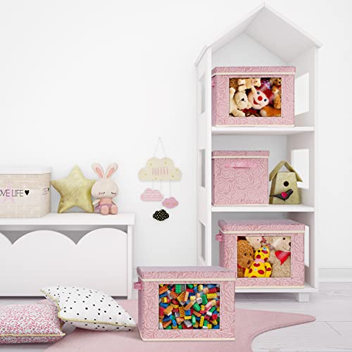 Decorative Storage Boxes With Lids- 15.5"X11.8"X11.8" Sturdy Pink Storage Bins Large Clothes Organizers And Storage Kids Toy Box Plate Storage Organizer For Nursery Bedroom #TOP2