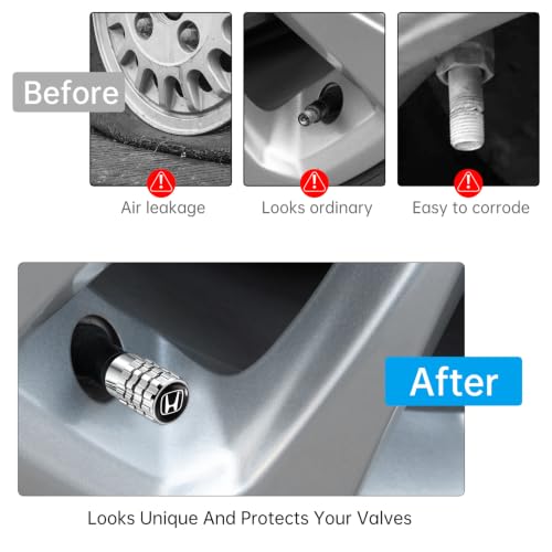 Image of Tire Valve Stem Caps for Honda Series Metal Car Wheel Air caps Auto Valve Stem Caps Accessories 4 Pcs Silver