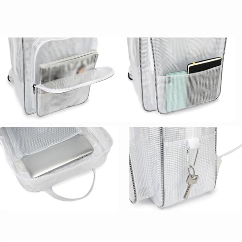 Clear XL Heavy Duty Mesh Backpack, Light Flight Clear Backpack Heavy Duty Transparent Backpack for Work Sport Travel (45 * 35 * 20 cm), White4