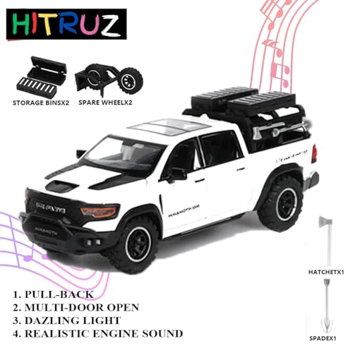 HITRUZ RAM Mammoth 1:32 Scale White Alloy Metal Pick-Up Toy Truck - Image 5