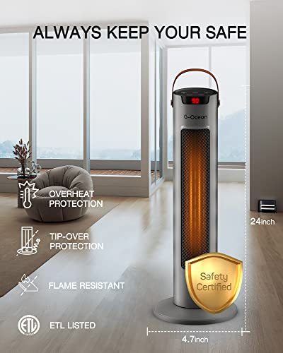 24" Space Heater For Indoor Use, 1500W Fast Heating Ceramic Heater With Thermostat, Remote, Overheat&Tip-Over Protection, 9H Timer, 60° Oscillating Portable Electric Heater For Office Bedroom #TOP3
