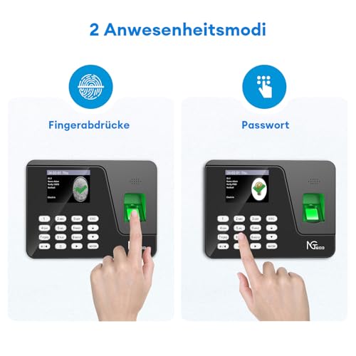 NGTeco Zeiterfassungsgerät für Mitarbeiter (Fingerabdruck + PIN), Standalone Stechuhr mit Schichtplan-Funktion, Kein WiFi/Software/Monatliche Kosten