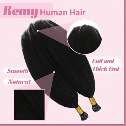 Image of YoungSee I Tip Hair Extensions Human Hair Kinky 22In Itip Human Hair Extensions Black Kinky Straight 50g Itips Hair Extension 50s Cold Fusion Hair Extension Curly for Long Hair