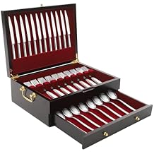 Wooden Silverware Organizer, Silverware Storage Box with Handle and Red Felt Lined, Flatware and Utensil Organizer for Home KitchenFlatware Not Included Two layers