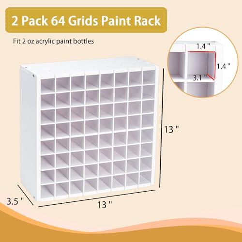 Image of Krafetto 2 Pack 64 Grids Paint Organizer Storage Rack, Wall-mountable Craft Paints Holder, Paint Bottle Organizer Rack Stand for 2 oz Acrylic Craft Paints