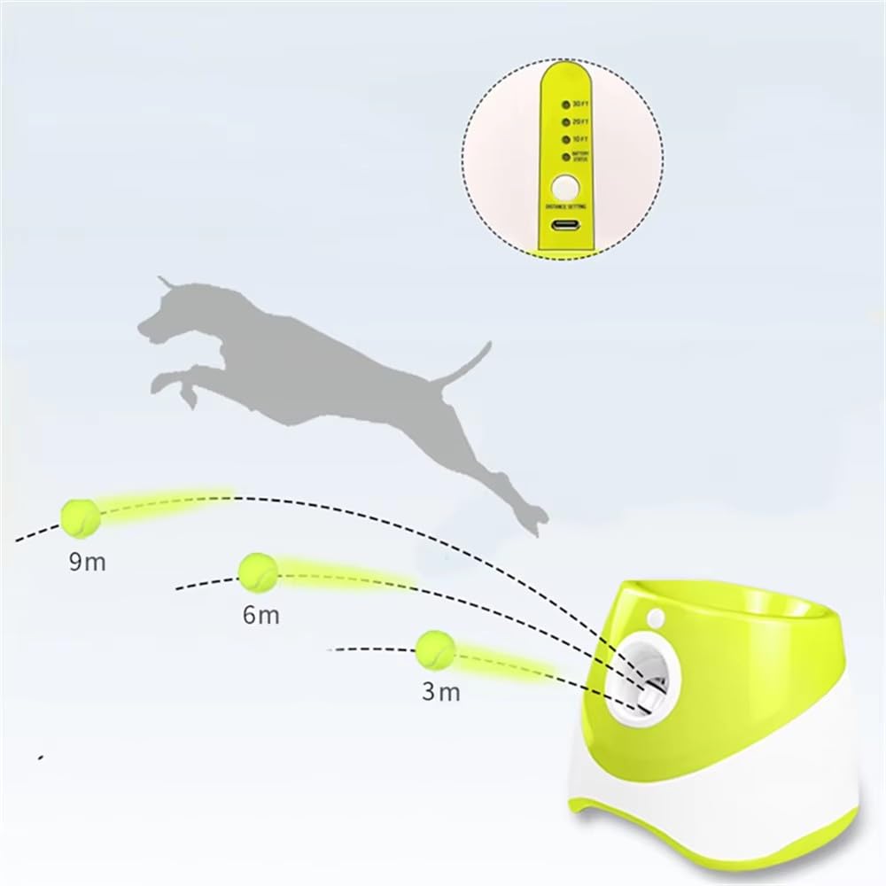 Lanzador automático de Pelotas para Perros, Lanzador de Pelotas de Tenis, Lanzador de Pelotas para Perros con 6 Mini Pelotas de Tenis de 2 Pulgadas y Bolsa de Malla, Lanzador Interactivo