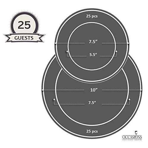 " Occasions " 50 Plates Pack (25 Guests)-Vintage Wedding Party Disposable Plastic Plate Set -25 X 10'' Dinner + 25 X 7.5'' Salad/Dessert Plates (Verona In Ivory And Gold) #TOP3