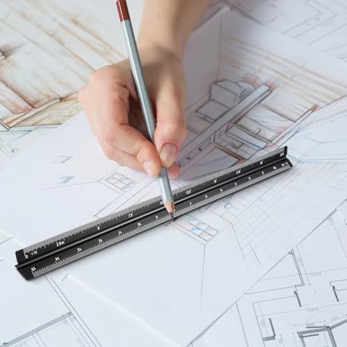Dreikantmaßstab Aluminium Maßstab Lineal 30 Cm Maßstabslineal Dreikant Ruler Metrische Maßstab 1:20, 1:25, 1:50, 1:75, 1:100, 1:125 Scale Ruler für Architekten Zeichner Ingenieure