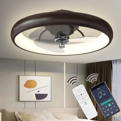 20" Ceiling fans with Lights with Remote Control, Smart Low Profile Ceiling Fan Flush Mount, Modern Dimmable LED Memory Light Timing Reversible Motor,