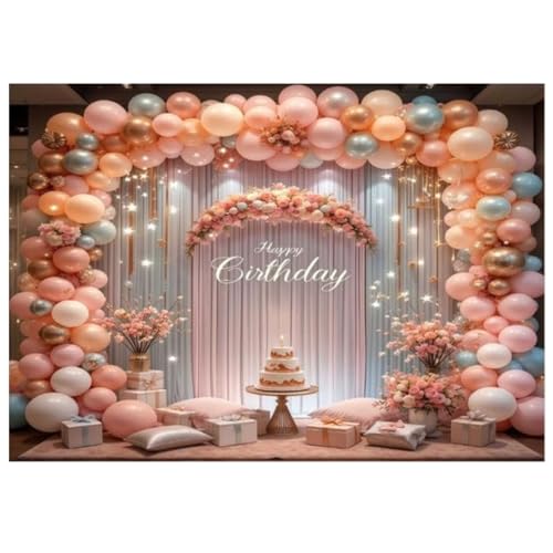 Image of Balloon Party Backdrop with Floral Accents - Elegant Birthday Decoration and Photo Background Setup