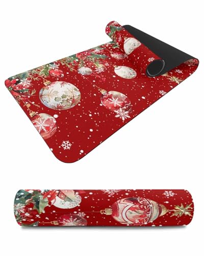 Debedcor Heat Proof Table Pads Waterproof Decorative, Red Christmas Ball Non-Slip Table Countertop Protector, Winter Xmas Poinsettia Snowflake Insulation Mat for Kitchen Room, 40 x 12 Inches