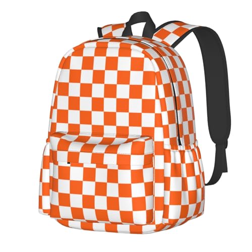 Orange White Checkered Flag 15 Inch Backpack for Men Women Adjustable Laptop Backpacks Shoulder Bag for Travel Hiking Outdoor