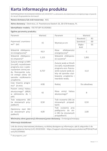 AEG ProClean Lave-vaisselle intégré Total Technologie MaxiFlex 15 couverts, 60 cm