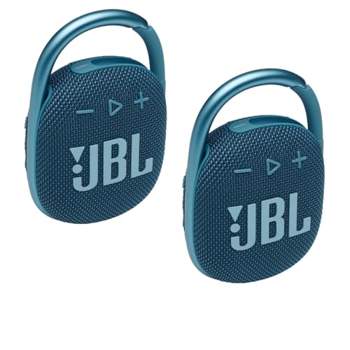 JBL Clip 4 Portable Bluetooth Speaker Pair Blue Ultra Portable Waterproof Wireless Speakers with Built in Carabiner Rich Pro Sound for Travel Beach Hiking Outdoor Use (Renewed)