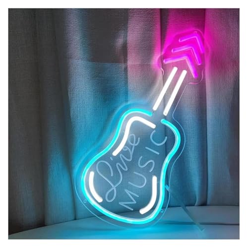 Décor bar musical avec cette enseigne néon guitare lumineuse et vintage