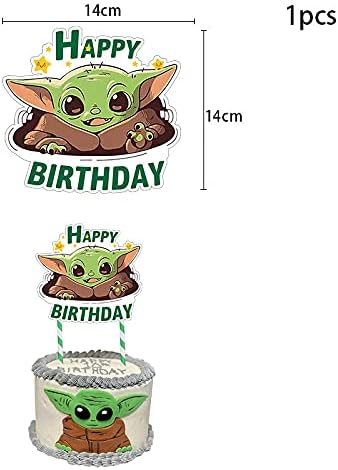 Miniatura 3 de Suministros de recuerdo de fiesta de Baby Yoda, decoraciones de cumpleaños para fiesta de bebé Yoda incluyen pancarta, adorno para pastel y globos,