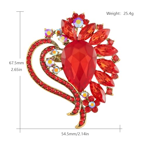 Image of LAXPICOL Vintage Austrian Crystal Elegant Heart Flower Brooch Pin For Women Wedding Broach Pin