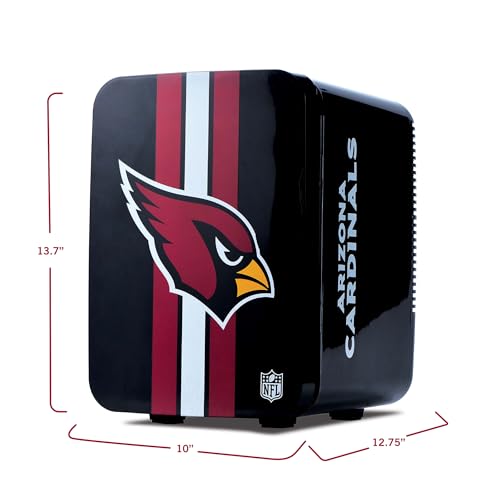 Image of Ukonic NFL Arizona Cardinals 15-Can Mini Fridge 10L - AC /DC Powered, Official Team Colors & Logo, Portable Cooler for Tailgates, Home, Office, or Car