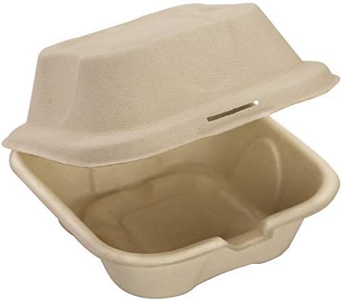 Avant Grub Food Storage Container, Biodegradable, Grease-Proof 6x6 Clamshell Small Togo Containers, Small Take Out Boxes 100pk. Disposable, Microwavable Take Out Container With Hinged Lid