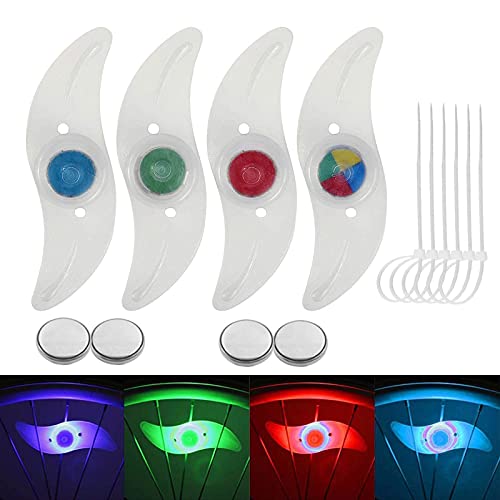 Lot de 4 lumières de rayons de vélo LED étanches pour vélo - Réflecteur en forme de feuille de saule - Pour adultes - Décoration de sécurité (multicolore) Cover