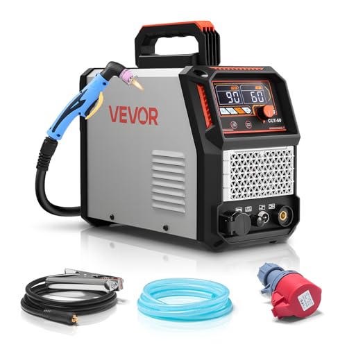 VEVOR Cortadora de Plasma 60 A Máquina de Corte por Plasma de Arco Piloto sin Contacto, Inversor IGBT con Pantalla Digital, Función 2T/4T y Tiempo PA/PT, Fuente de Alimentación Trifásica de 400 V