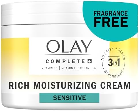 OLAY 241g RICH MOISTURIZING CREAM | NOURISH AND RENEW | 3 IN 1 STRENGTHEN COMPLETE VITAMIN B3 | VITAMIN E | CERAMIDES | SENSITIVE | FRAGRANCE FREE