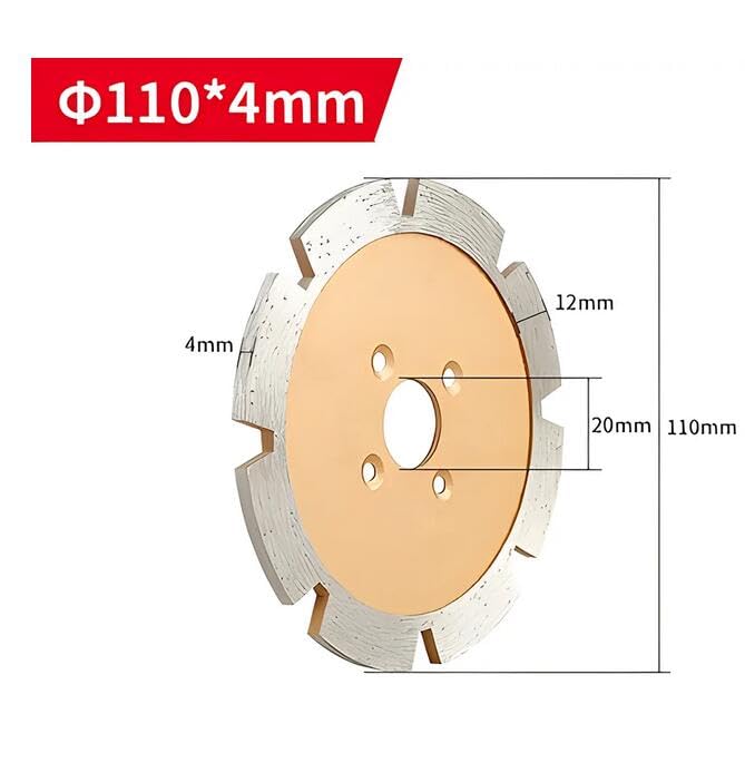 Diameter 110MM Diamond Saw Blade, 3-15MM Thickened Carving Blade Stone Wall Concrete Floor Slotting Dry Cutting Sintering Blade (4MM Thickness)