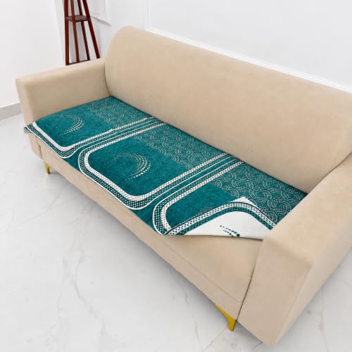 Image of Homerz Premium Chenille Fabric Sofa Cover | Soft, Durable & Dustproof | Decorative Couch Cover (Ghoomar Teal, 3 Seater, Only Seat Cover)