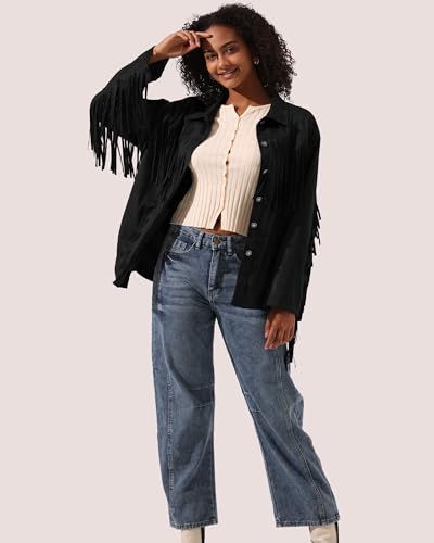 Locachy Women's Faux Suede Fringe Jacket Vintage Western Cowgirl Tassel Jackets Country Concert Outfits4