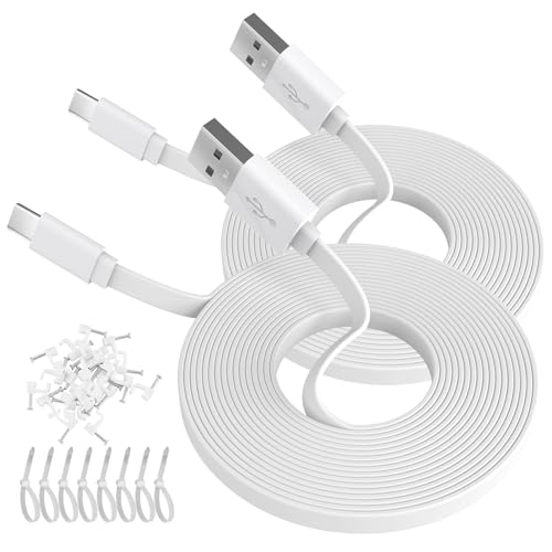 ANLINK 2 Pack 10ft 3M Flat Type USB C Cable, Charging and Data Sync, USB A to USB C Power Charging Cord for Home Security Cameras, Phones, Switch Pro Controllers and More Devices-White