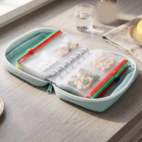 Medication Organizer, 14 Color Coded Pouches (Green)