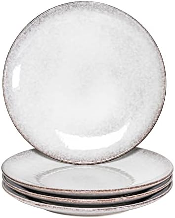 HENXFEN LEAD Ceramic Dinner Plates Set of 4 - Large Dessert, Salad Plate 10 Inch, Stoneware Round Serving Dishes Scratch Resistant, Dishwasher, Microwave, Oven Safe Dinnerware Sets (Grayish-White)