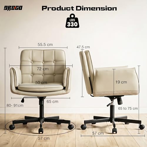 Image of DROGO Zen Atora Ergonomic Criss Cross Legged Office Chair for Work with 5 Gear Armrest & Wide Thick Cushion Seat | PU Leather Computer Chair with Adjustable Height, Recline & Heavy Metal Base (Beige)