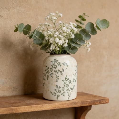 Image of Sage Green Vase - Vintage Chinoiserie Floral Vase with Ice Cracked Ceramic, Large Flower Vase for Home Decor & Table Centerpiece, Ideal Gift for Vintage Collectors and Home Decor Enthusiasts