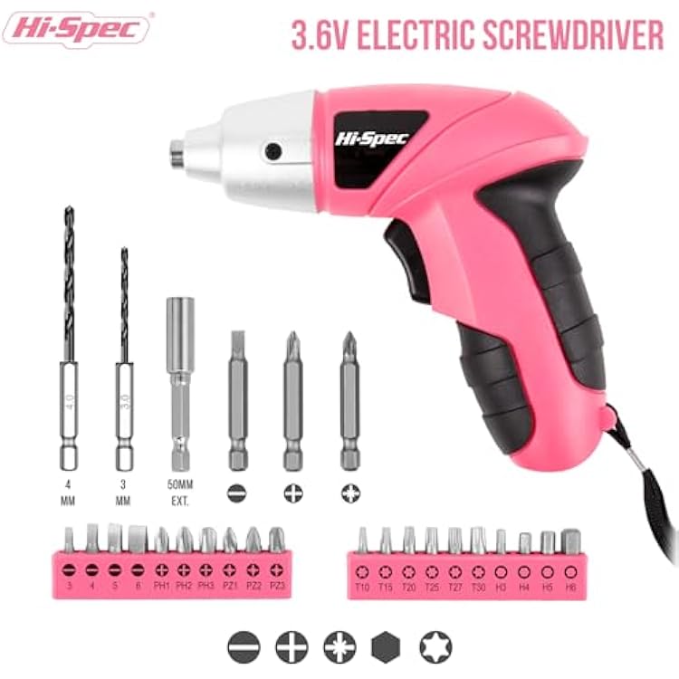 Hi-Spec Electric Screwdriver 27pc 3.6V Pink USB Small Power Screwdriver Set and 27pc 3.6V Blue USB Small Power Electric Screwdriver Set