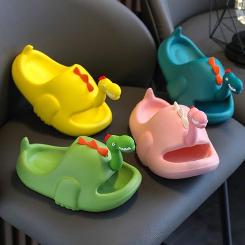 Dinosaur Slides for Kids Cute Cartoon Open Toe Boys Girls Slippers Cloud Sandals Non-Slip Thick Sole Beach Pool Shoes(Big Kid 2.5-3.5(215mm), Yellow)4