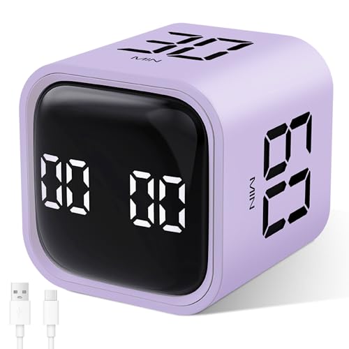 Cuteefun Pomodoro Timer Drehbarer Cube Timer 5/10/30/60 Minuten & Countdown Digitale Eieruhr mit Vibration Kurzzeitwecker mit Einstellbarem Ton für Kinder Küche Sport Studium Arbeit Violett