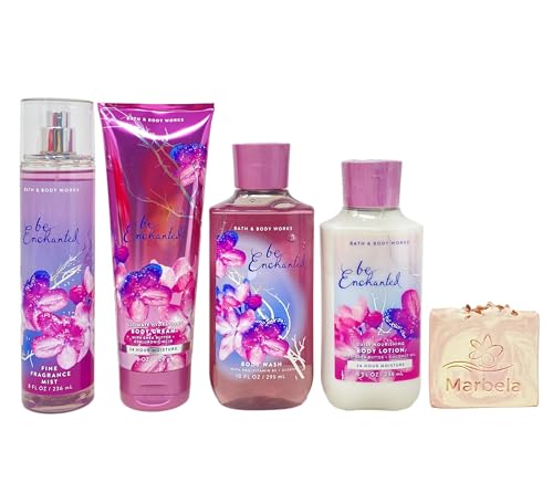 Bath & Body Works Be Enchanted Deluxe Gift Set - Fragrance Mist, Body Cream, Body Wash and Body Lotion - with a Himalayan Salts Springs Bar Soap - Full Size
