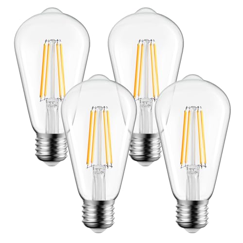 Brightown 4 Pack LED Edison Bulbs, 6W, Equivalent 60W, High Bright 2700K Warm White,750 Lumens, Non-Dimmable, E26 Medium Base ST58 Antique Filament Bulbs with 83+ CRI for Ceiling Fan Bathroom Porch