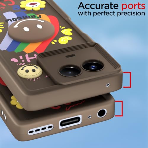 Image of Pikkme Back Cover for Realme 11 / 11X 5G / Narzo 60X 5G | Soft Silicone| Cute Rainbow Smile & 3D Cartoon Flower Design | Shockproof Raised Camera Protection Bumper Case (Brown)