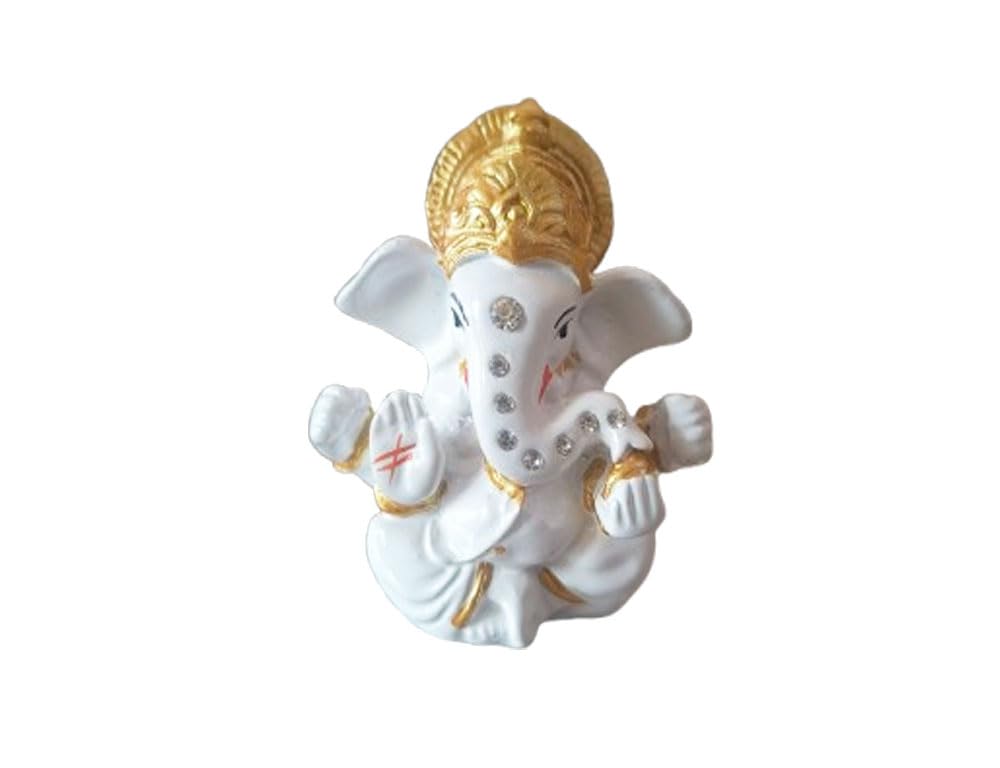 Sahishnu Online & Marketing White Ganesha Idol Statue, Ganesha Decor For Home/Car Decor (White)