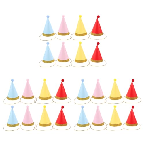 DIYEAH 24pezzi Cappelli di Buon Compleanno per Ragazzo Ragazza Cono Dorato e Pompon Copricapi di Carta per Feste di Compleanno per Ragazzo Ragazza e Decorazioni per Feste