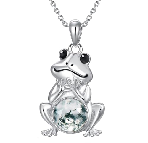 Collier grenouille argent S925 agate mousse pour femme tendance