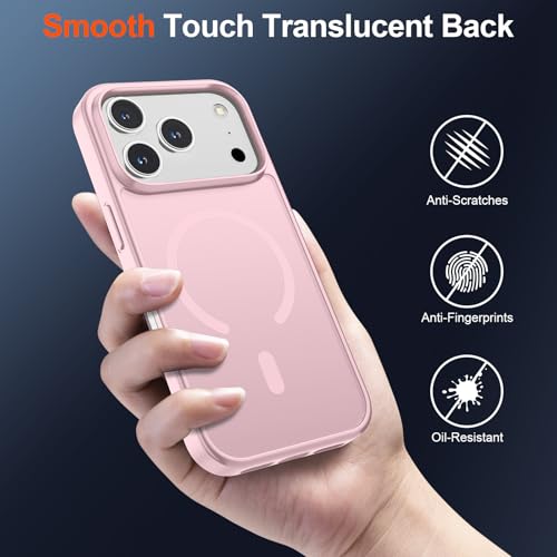 Image of SUPFINE Magnetic for iPhone 17 Pro Case with Screen Protector (Compatible with MagSafe)(Military Grade Drop Protection) Translucent Matte Shockproof with Anti-Fingerprint Phone Cover,Light Pink