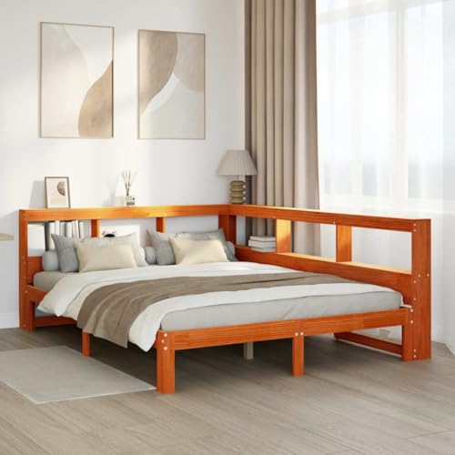 Vetnasa Cama con estantería sin colchón Madera Maciza marrón 140x190 cm Mobiliario, Camas y Accesorios, Camas y somieres Marrón 44,14 KG