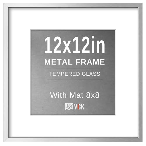 Image of VCK 12x12 Frame Silver Metal, Real Glass, 8x8 Mat, for Picture Print
