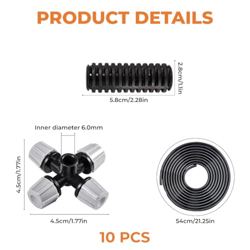 Image of HASTHIP 10 Pcs Misting Nozzles 4-Head Mist Watering Nozzles with 50cm Pipe, Garden & Greenhouse Cooling, Humidifying, and Plant Irrigation System