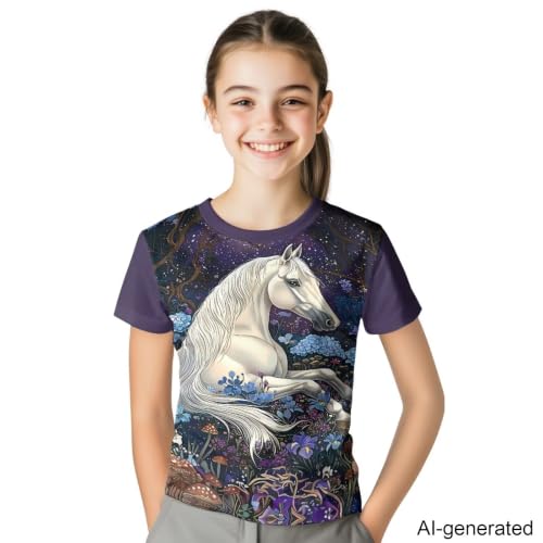 Image of Novelty 3D Graphic T Shirts for Kids Crew Neck Funny Animal Print Short Sleeve Girls Tshirts 3-16 Years