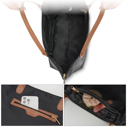 Nylon Tote Bag for Women with Zipper, Lightweight Large Laptop Shoulder Handbag, Spacious Gym, Travel and Shopping Purse4